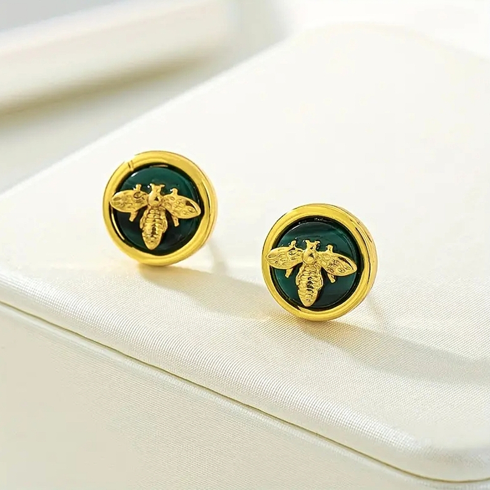 Green & Gold Bee Stud Earrings